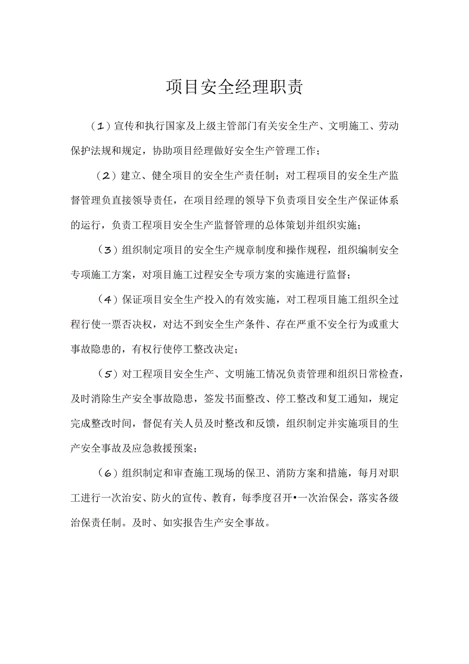 项目安全经理职责模板范本.docx_第1页