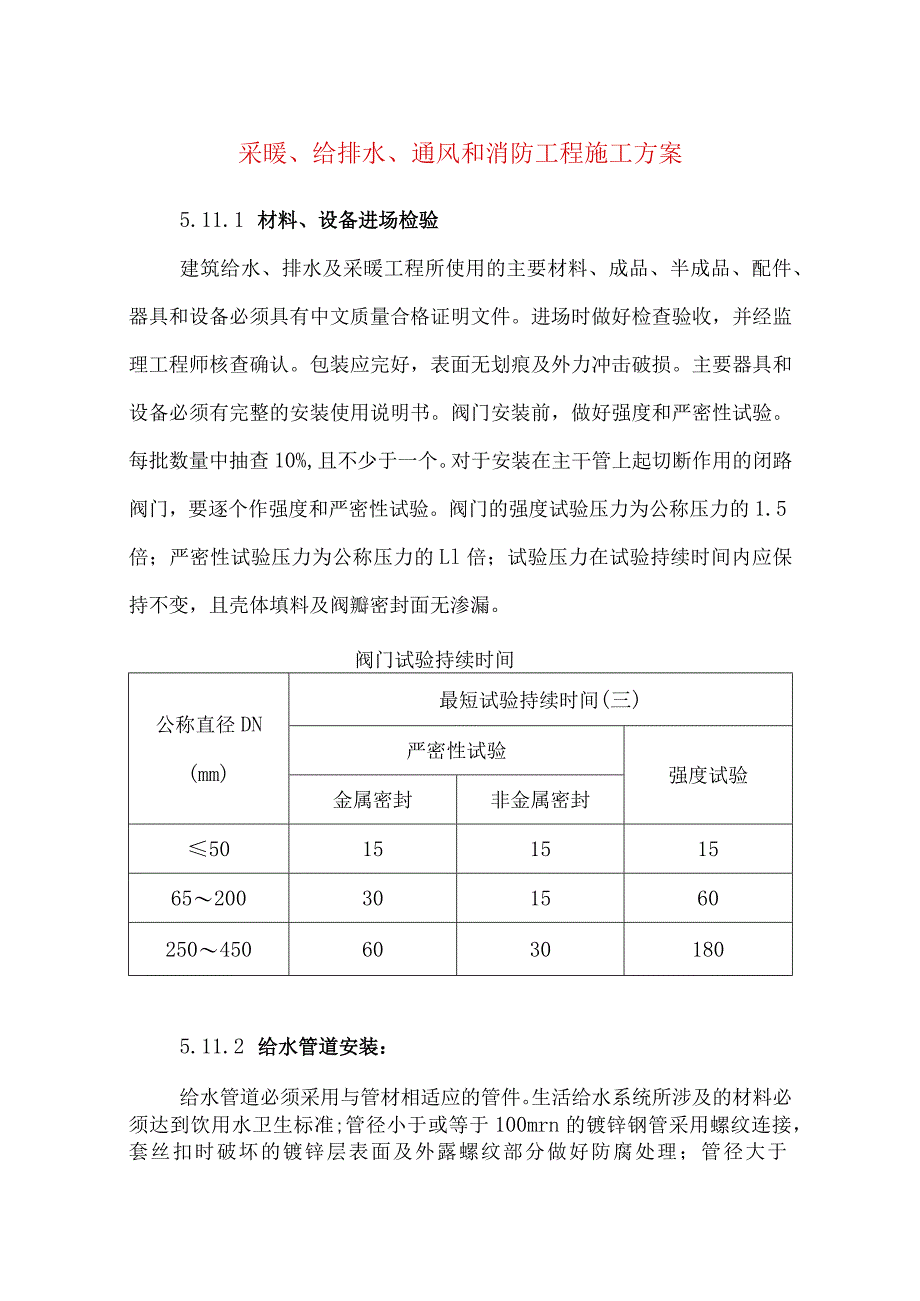 采暖、给排水、通风和消防工程施工方案.docx_第1页