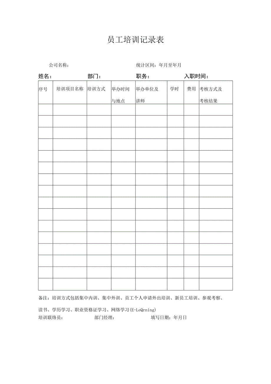 员工培训记录表.docx_第1页