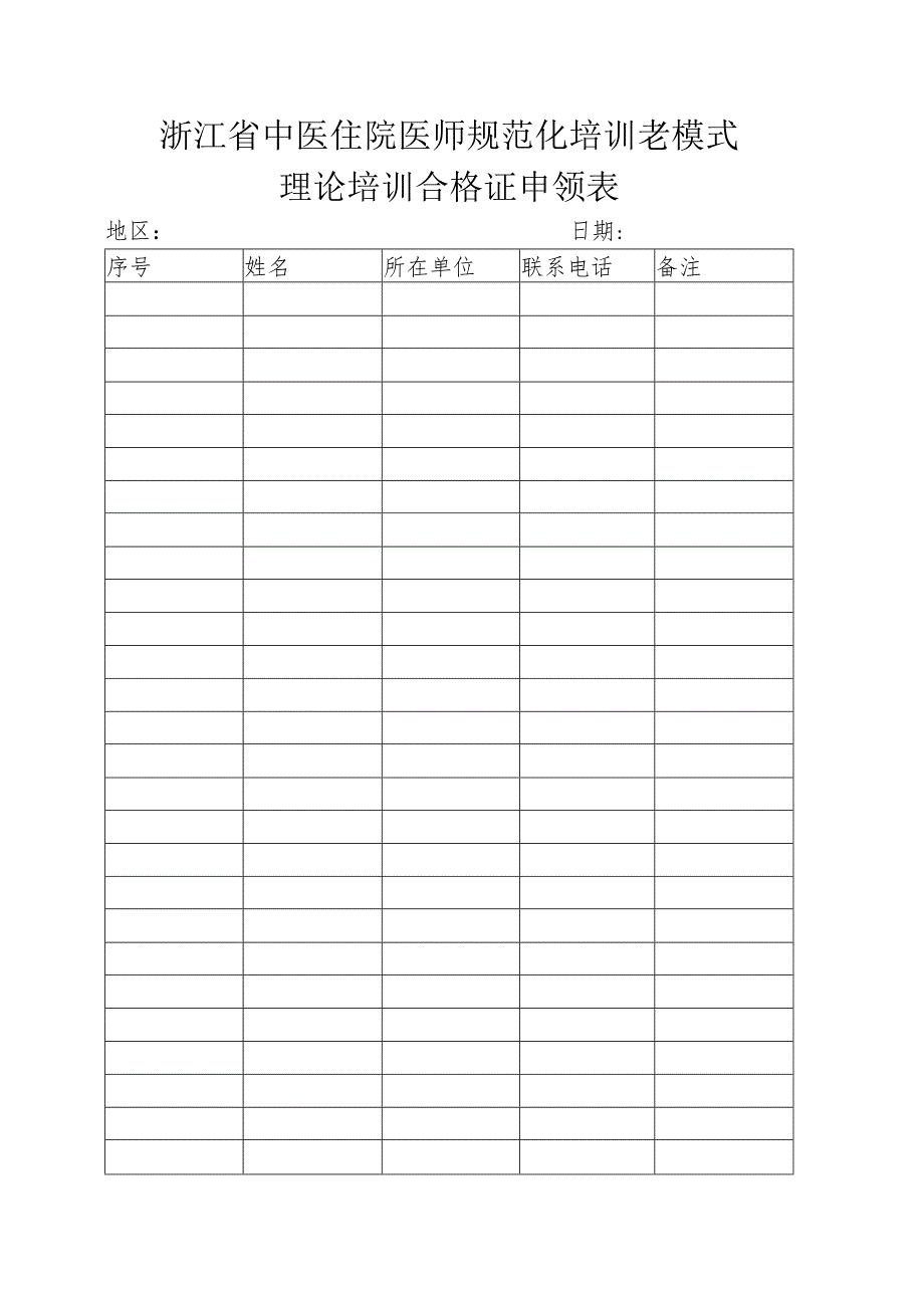 浙江省中医住院医师规范化培训老模式理论培训合格证申领表.docx_第1页