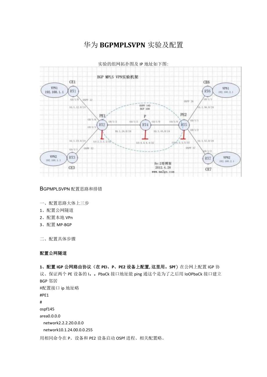 华为BGP MPLS VPN实验及配置思路和排错.docx_第1页