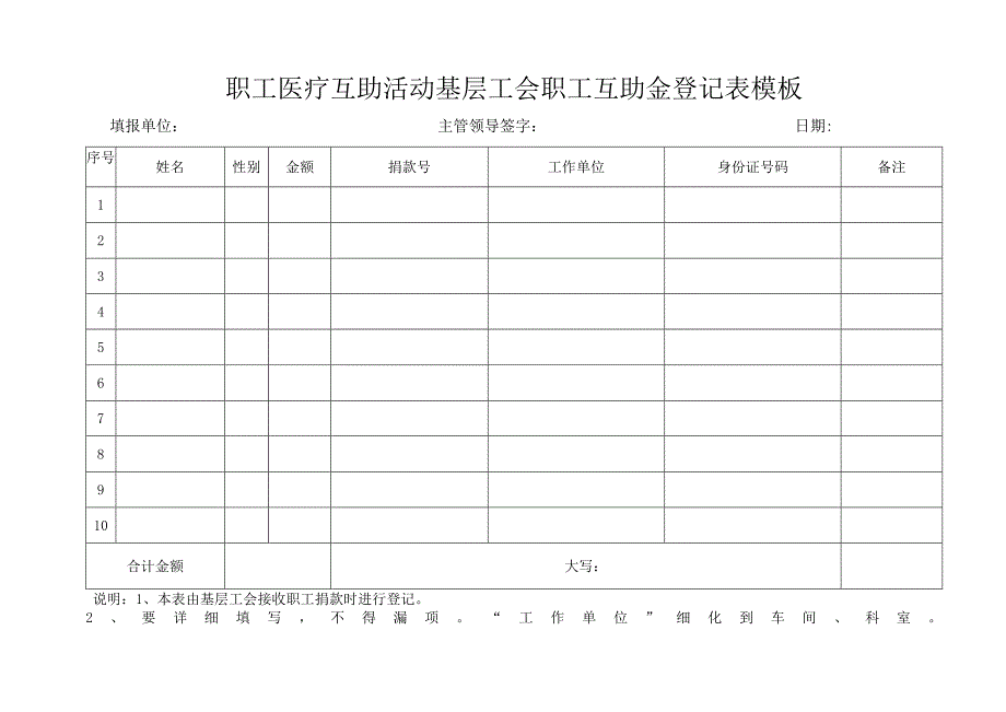 职工医疗互助活动基层工会职工互助金登记表模板.docx_第1页