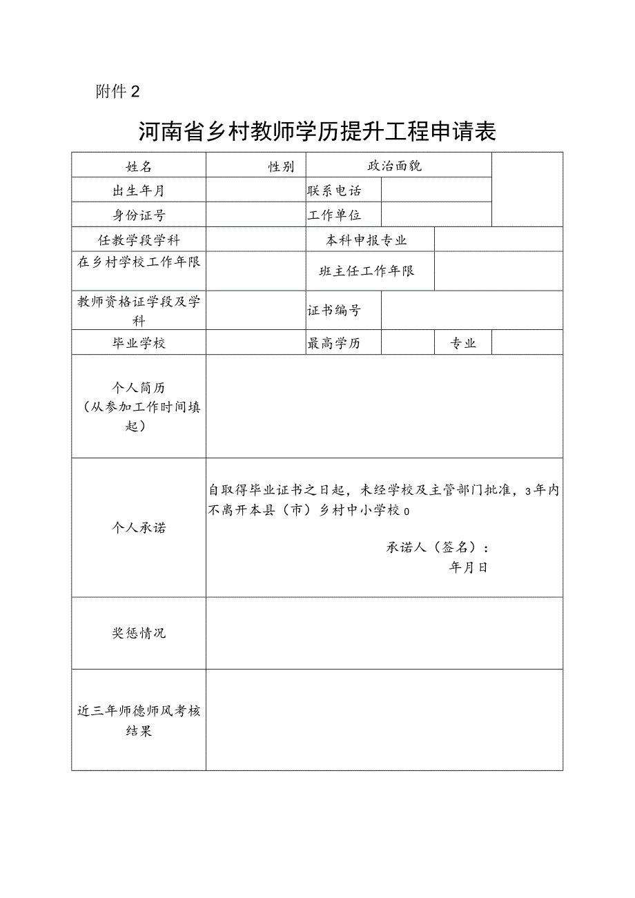 河南省乡村教师学历提升工程申请表.docx_第1页