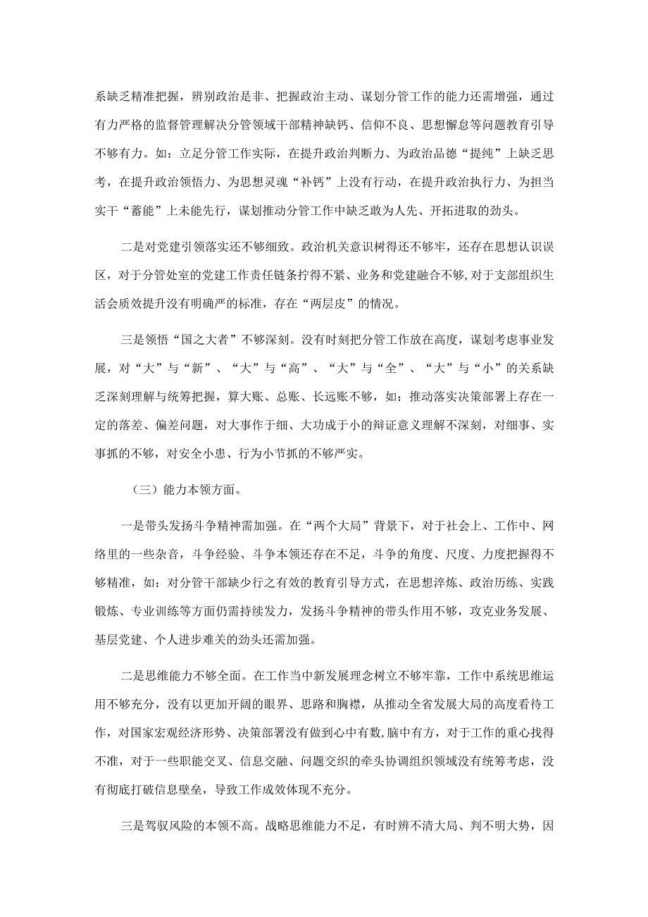 2023年主题教育专题民主生活会领导干部个人对照检查发言提纲.docx_第2页