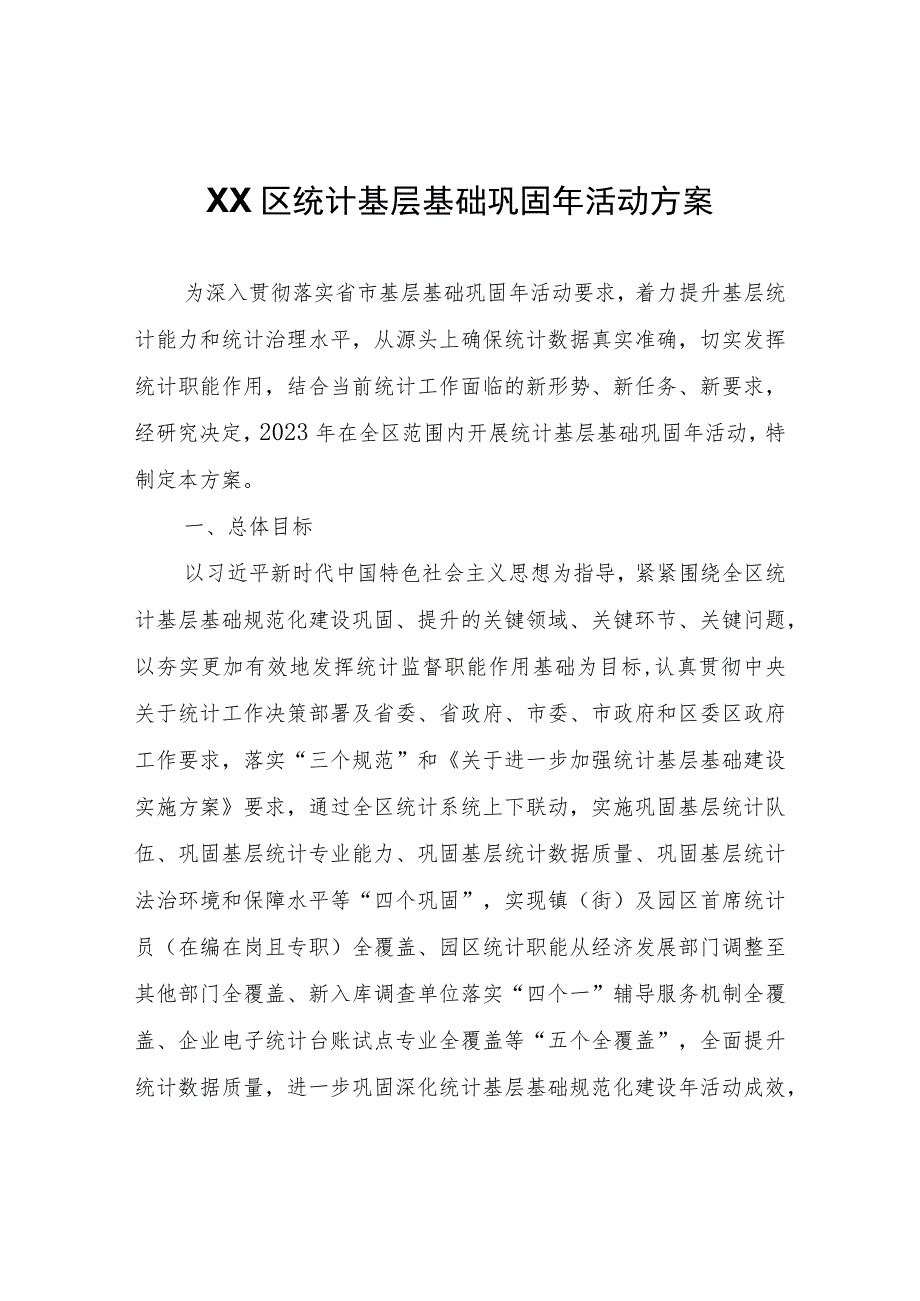 XX区统计基层基础巩固年活动方案.docx_第1页