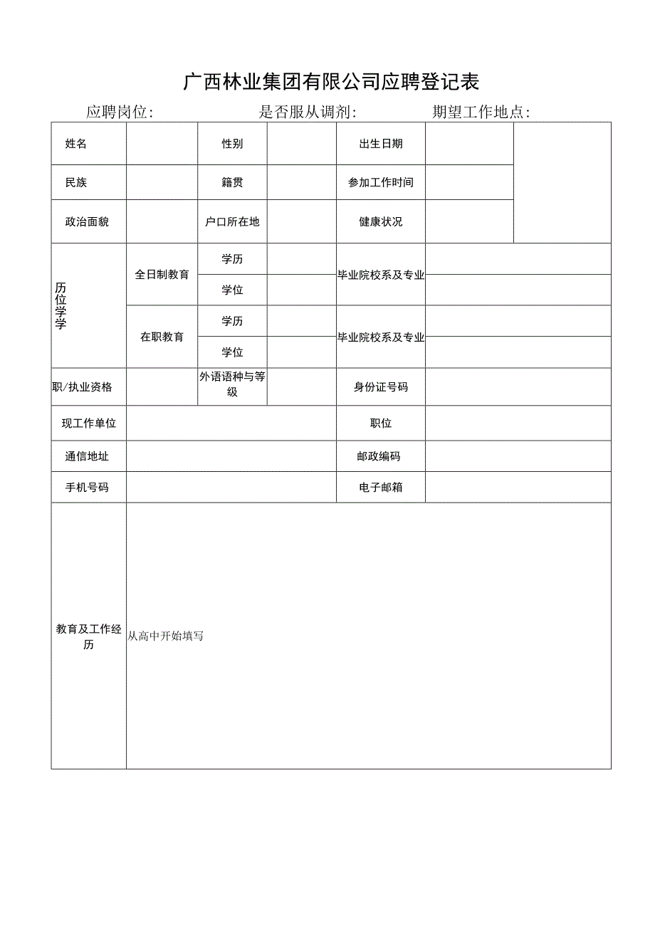 广西桂海金浦纸业有限公司应聘登记表.docx_第1页