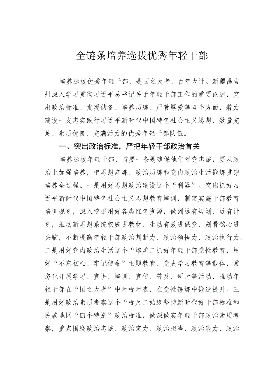 全链条培养选拔优秀年轻干部.docx_第1页