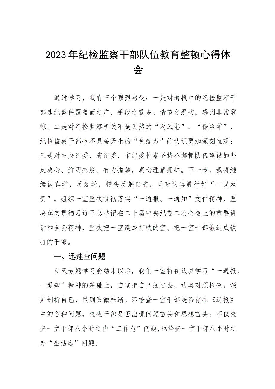 2023年全国纪检监察干部队伍教育整顿活动的心得体会(八篇).docx_第1页