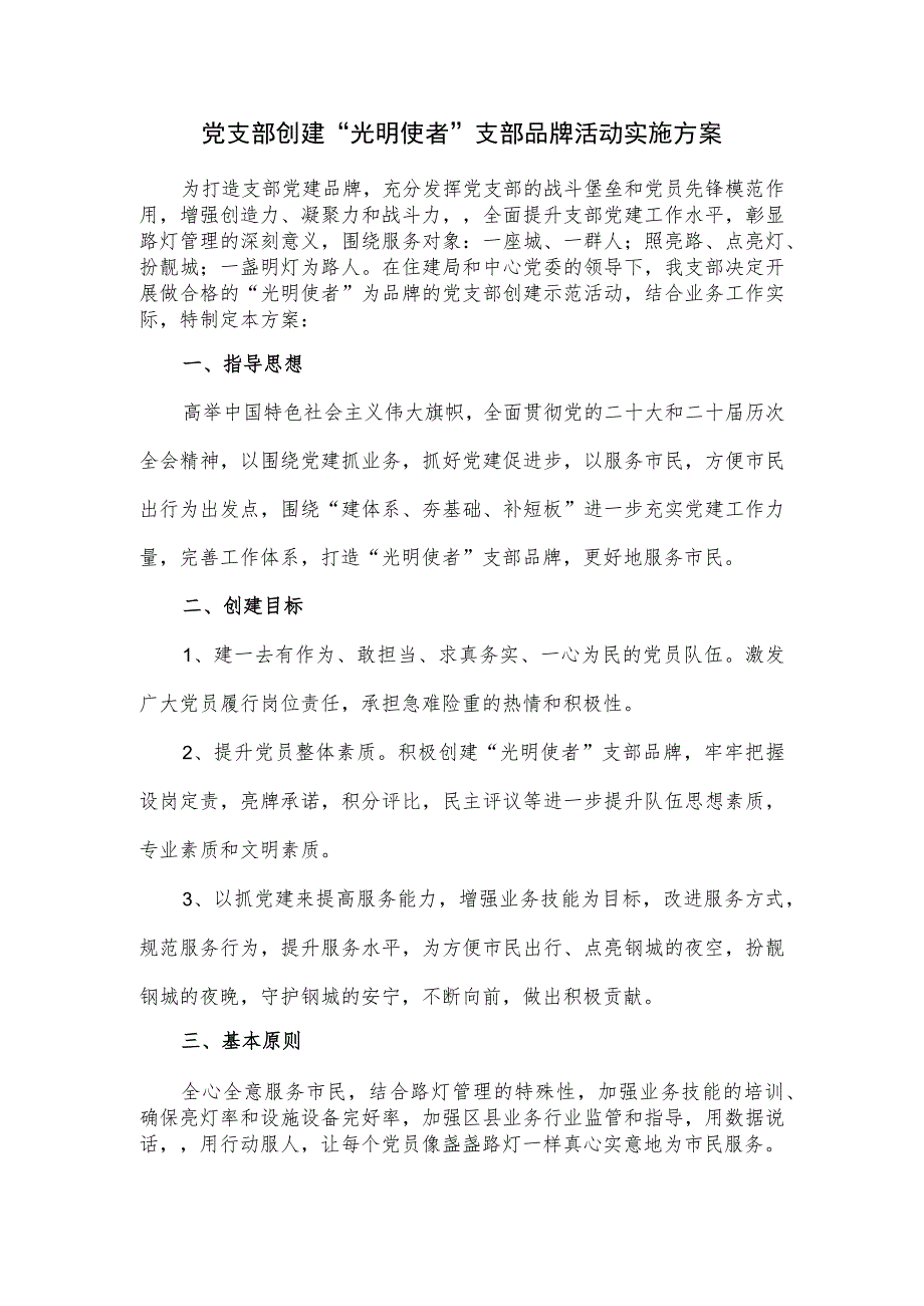 党支部创建“光明使者”支部品牌活动实施方案.docx_第1页