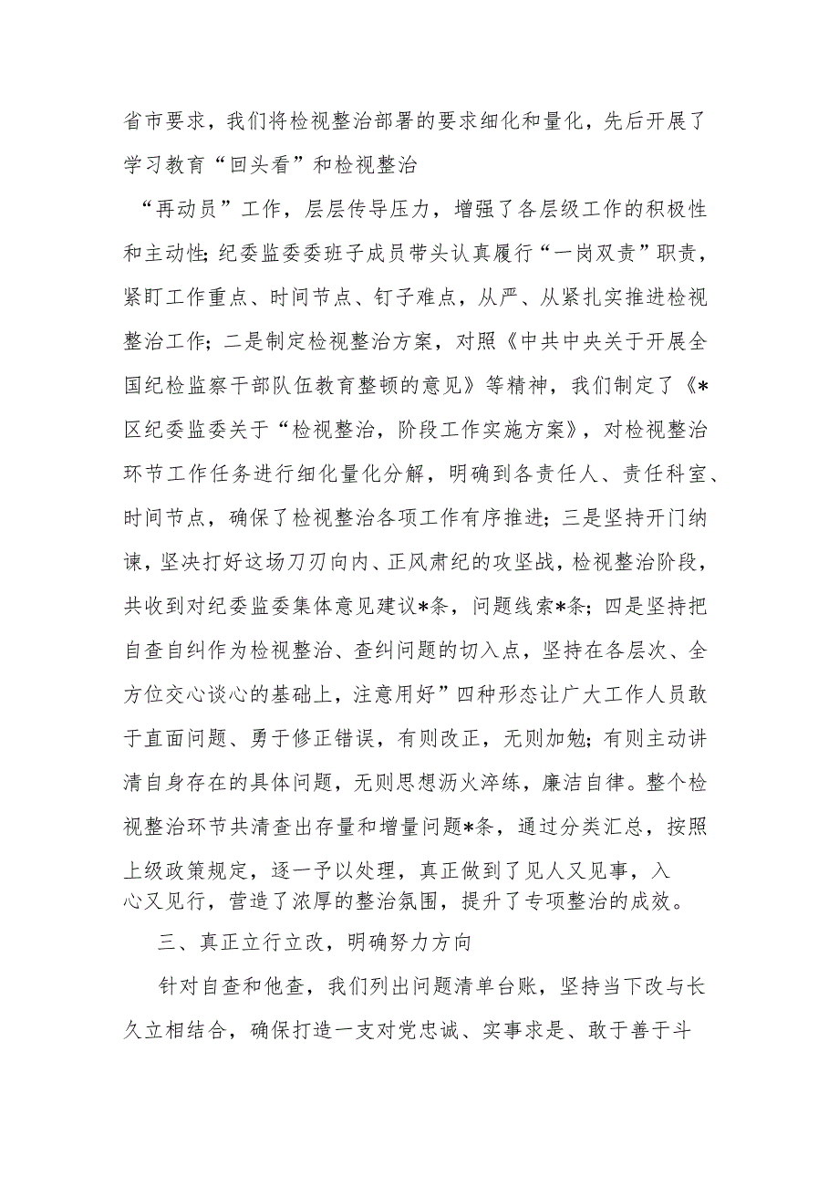 区纪检监察干部队伍教育整顿“检视整治”阶段工作汇报(二篇).docx_第3页