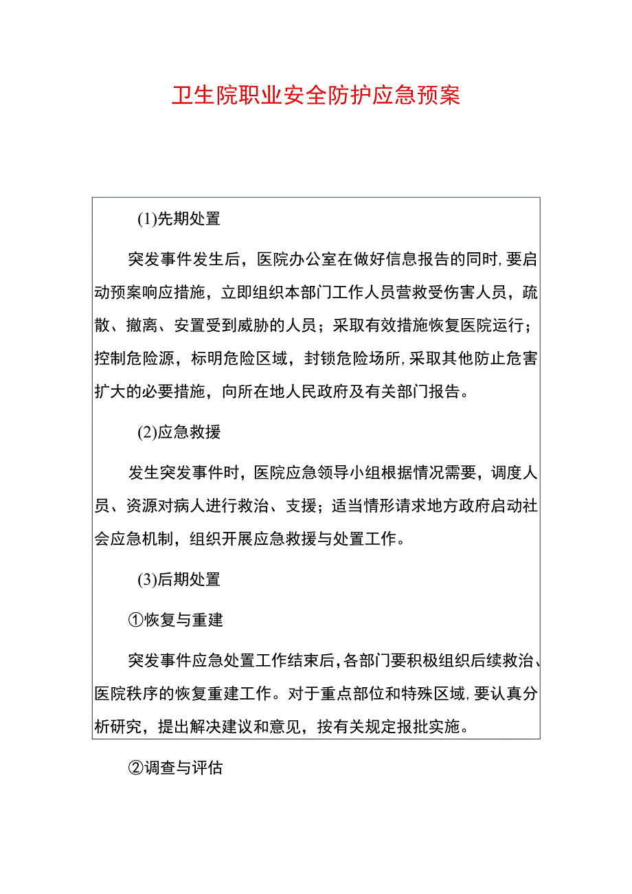 卫生院职业安全防护应急预案.docx_第1页