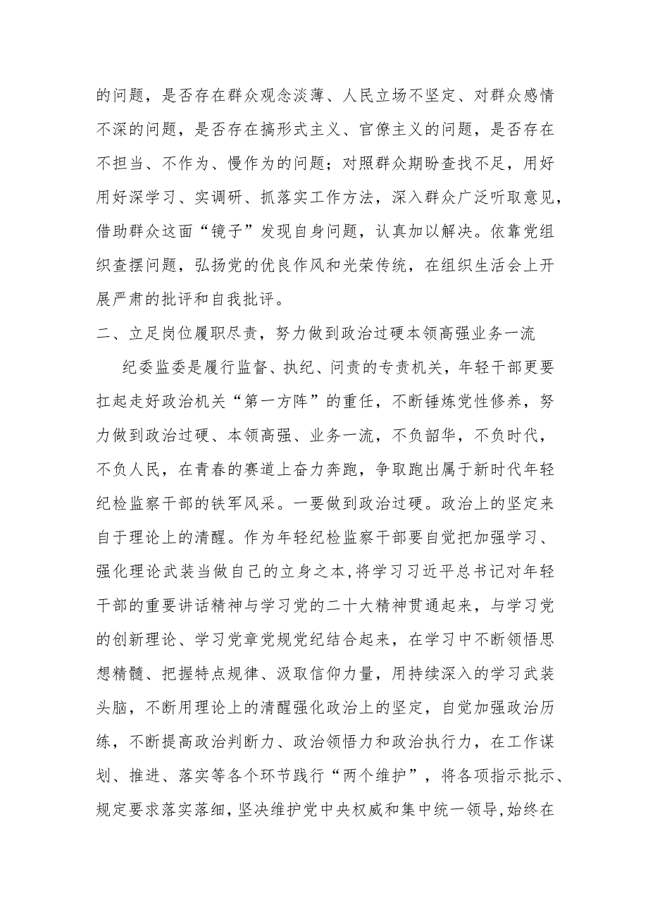 某纪检监察干部在教育整顿“检视整治”环节专题研讨交流会上的发言提纲.docx_第2页