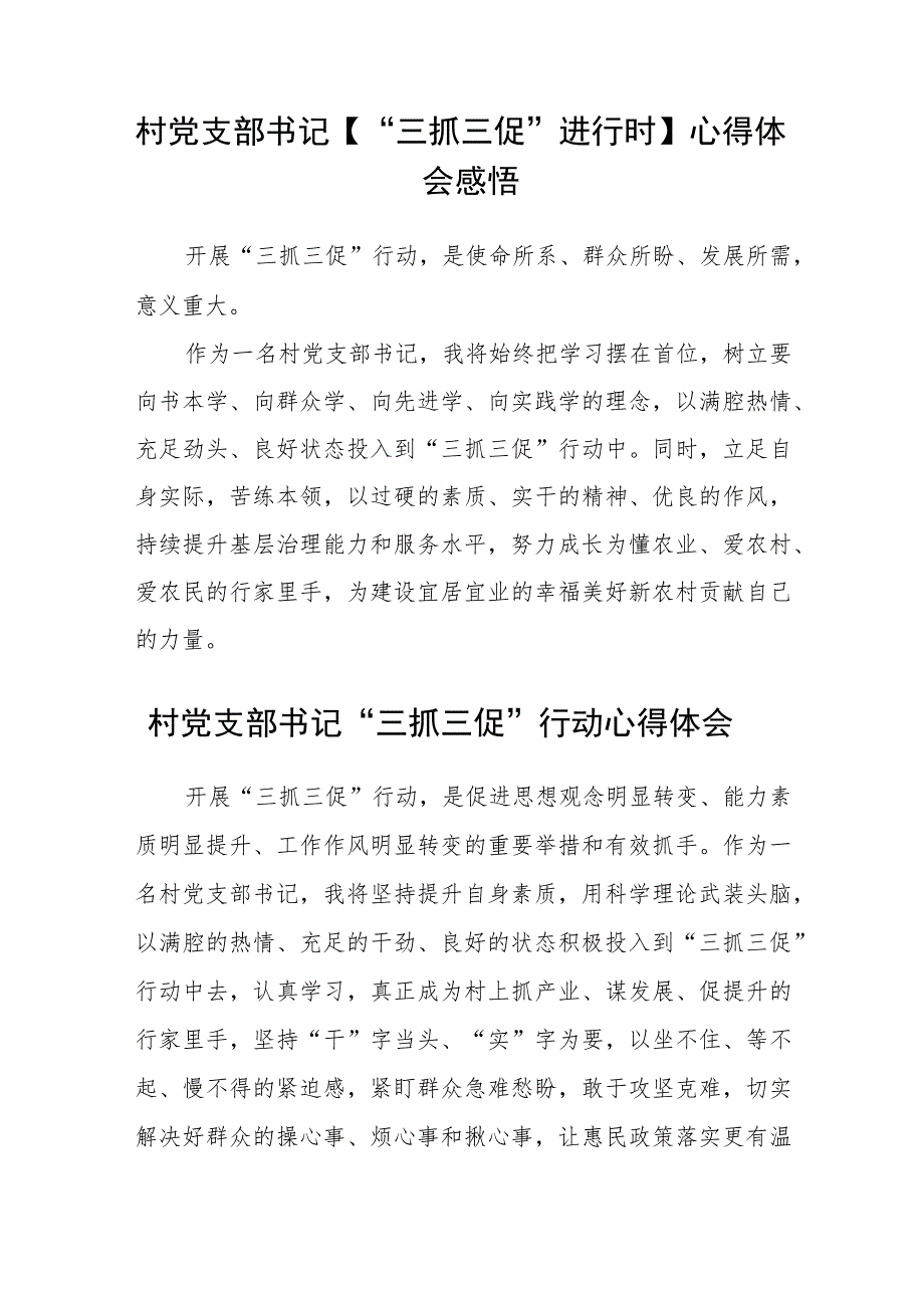 村党支部副书记学习【“三抓三促”行动进行时】心得体会(精选三篇).docx_第2页