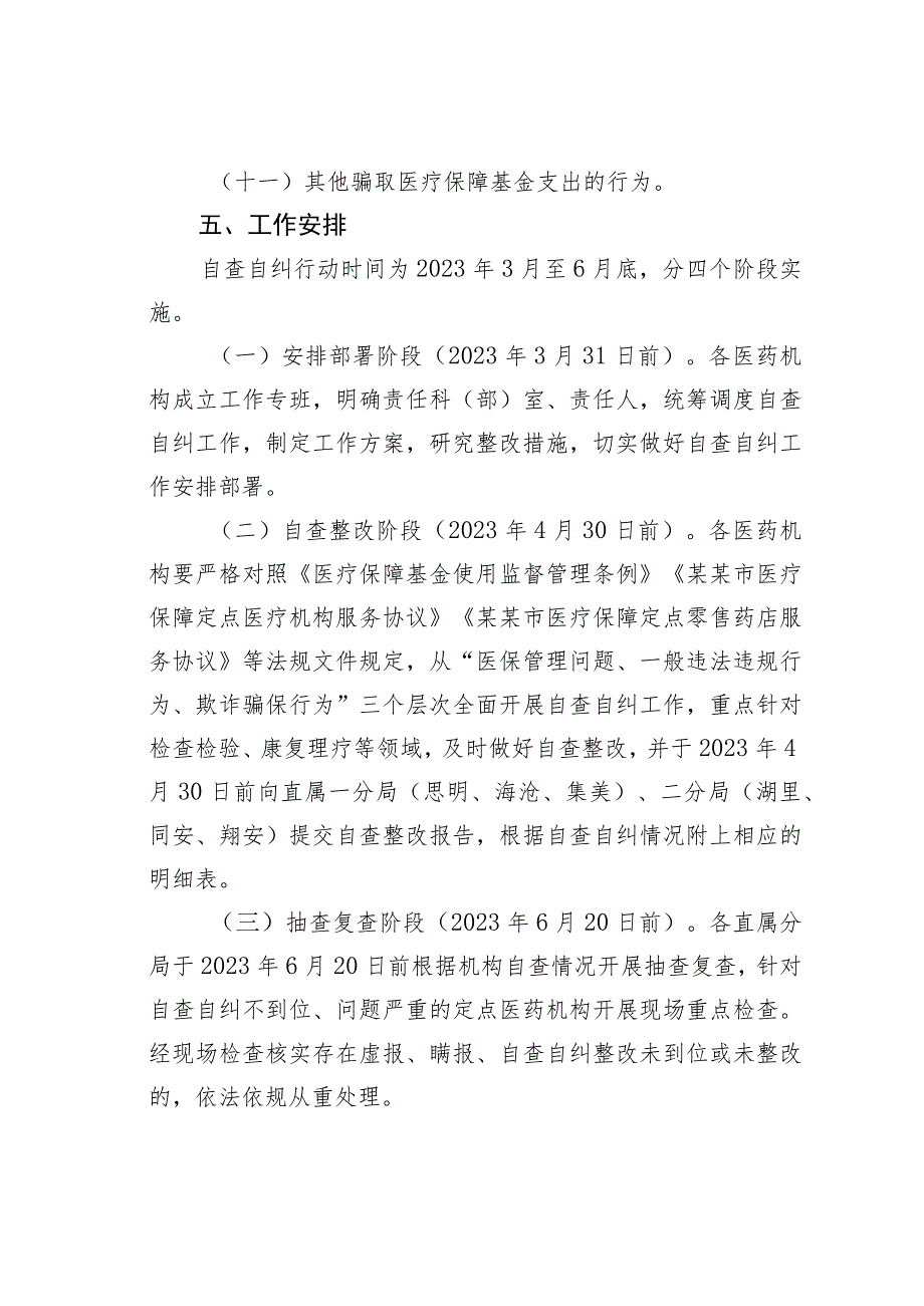 某某市2023年医保基金监管自查自纠专项行动工作方案.docx_第3页