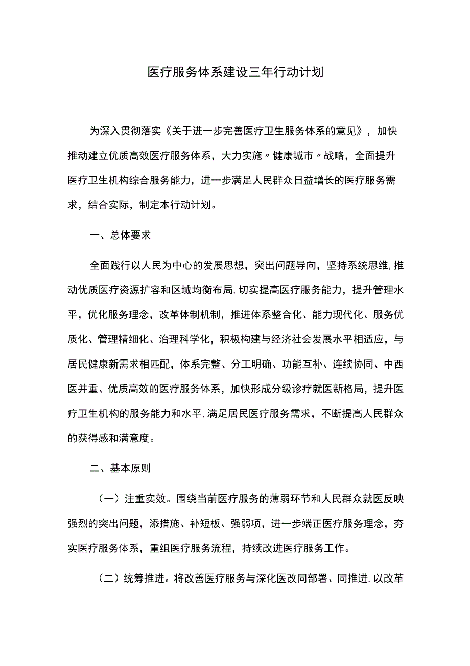 医疗服务体系建设三年行动计划.docx_第1页