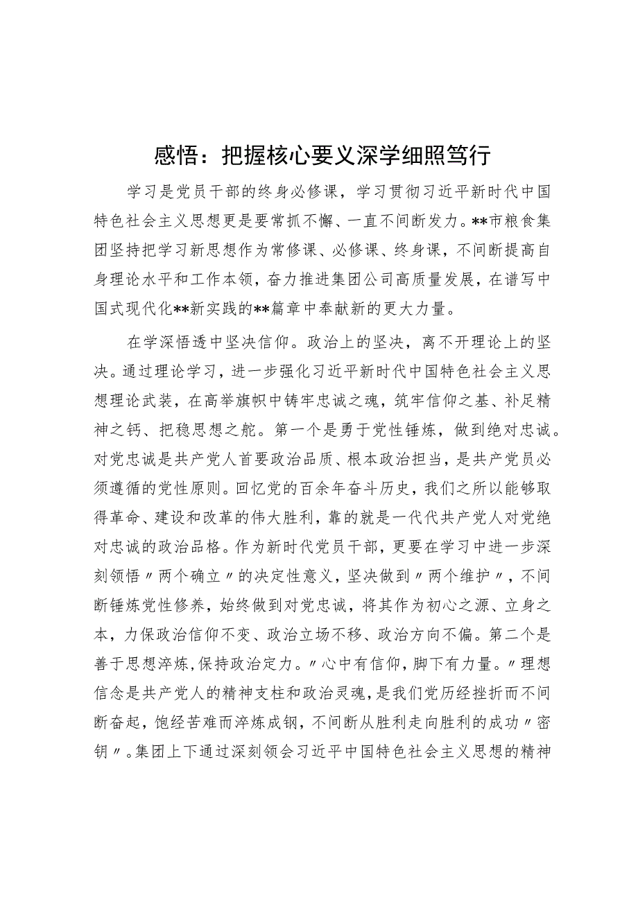 感悟：把握核心要义 深学细照笃行.docx_第1页