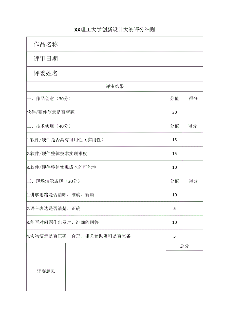 XX理工大学创新设计大赛评分细则.docx_第1页