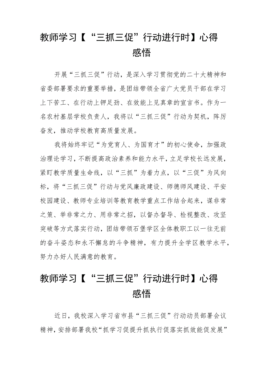 教师学习【“三抓三促”行动进行时】心得感悟(通用三篇).docx_第2页