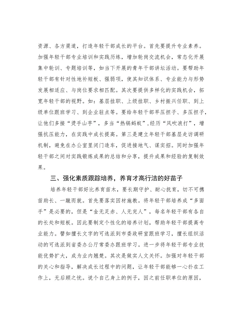 优化市委办年轻干部选育管用工作调研座谈会发言材料.docx_第2页