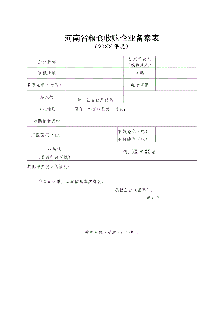 河南省粮食收购企业备案表.docx_第1页