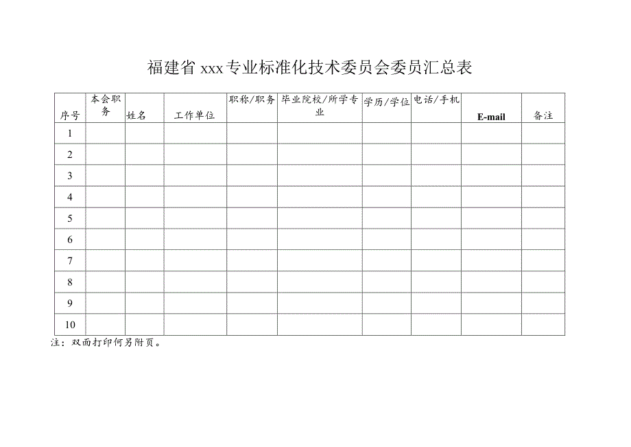 福建省×××专业标准化技术委员会委员汇总表.docx_第1页