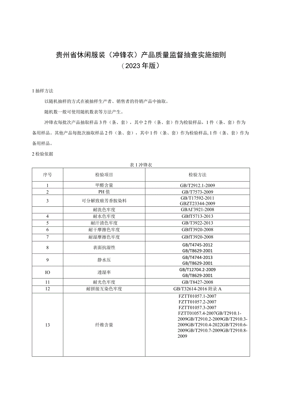 贵州省休闲服装（冲锋衣）产品质量监督抽查实施细则（2023年版）.docx_第1页