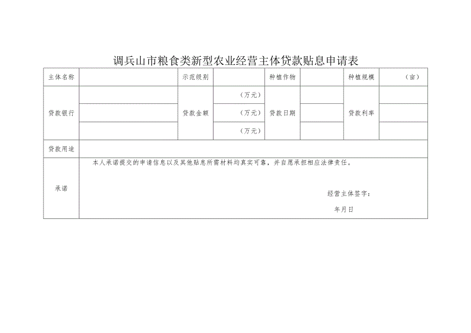 调兵山市粮食类新型农业经营主体贷款贴息申请表.docx_第1页