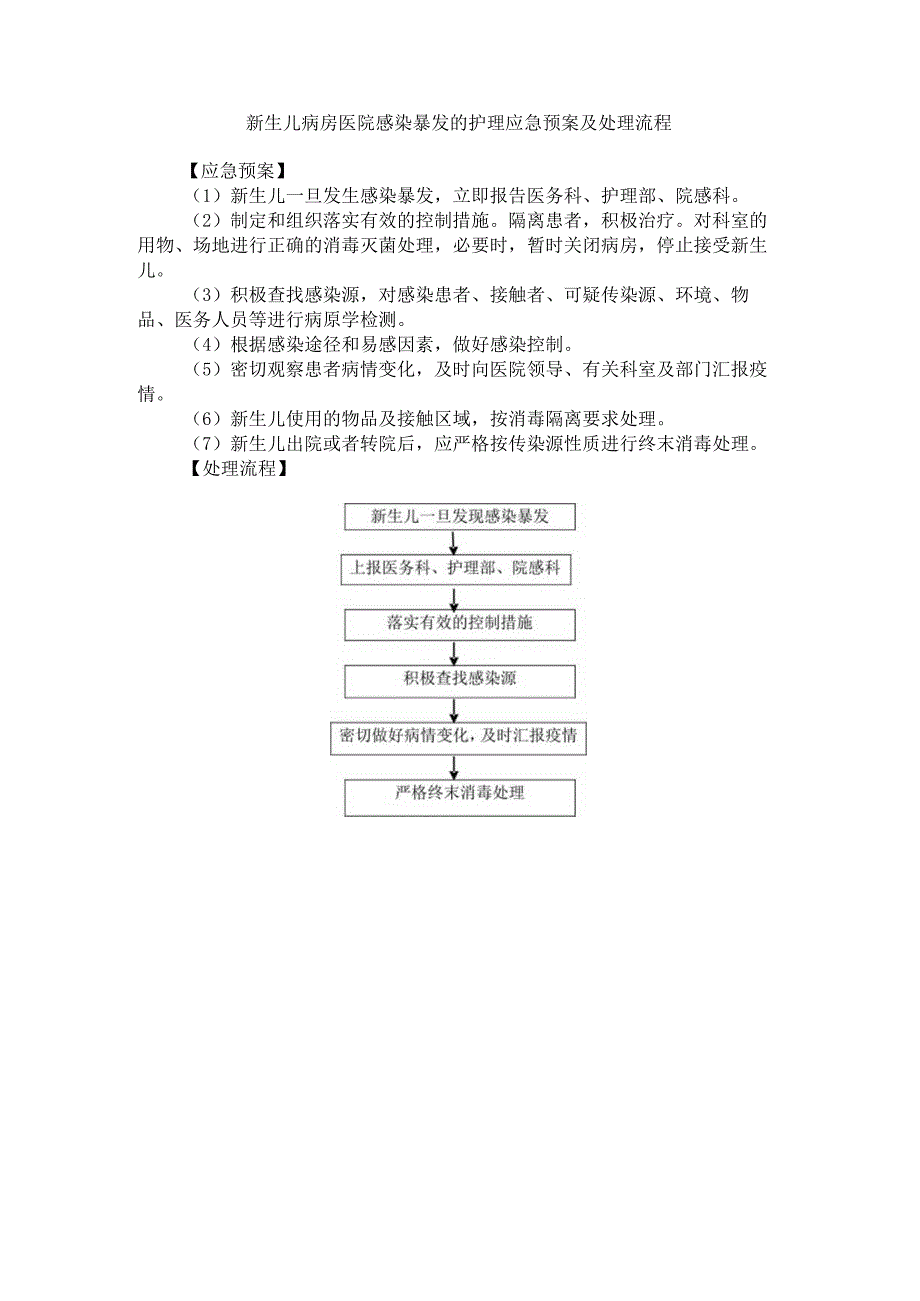 新生儿病房医院感染暴发的护理应急预案及处理流程.docx_第1页