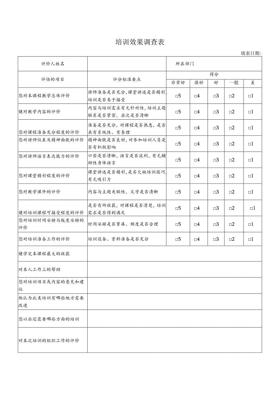 培训效果调查表.docx_第1页