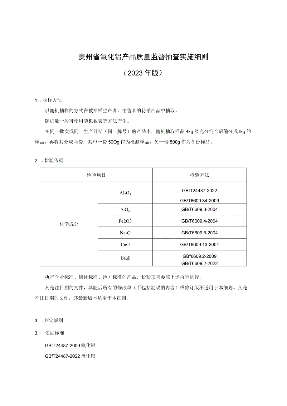 贵州省氧化铝产品质量监督抽查实施细则（2023年版）.docx_第1页