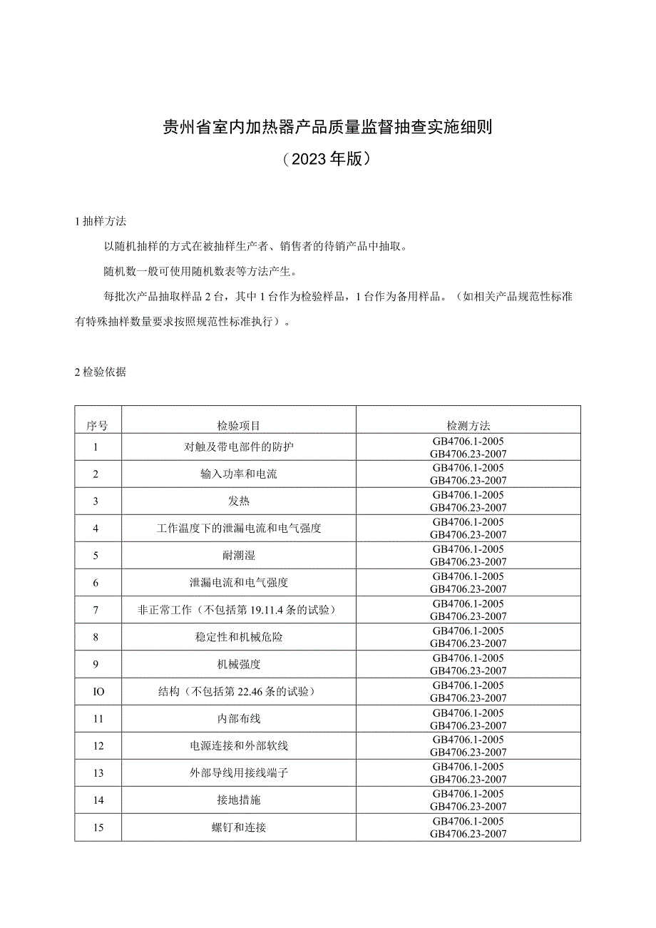 贵州省室内加热器产品质量监督抽查实施细则（2023年版）.docx_第1页