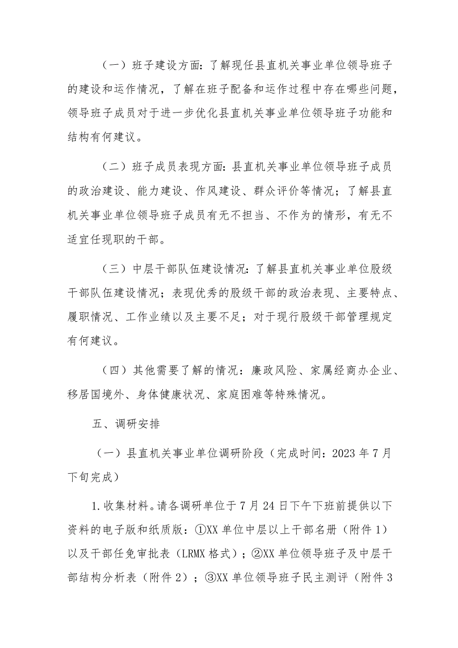 XX县县直机关事业单位领导班子和干部队伍建设情况调研工作方案.docx_第2页