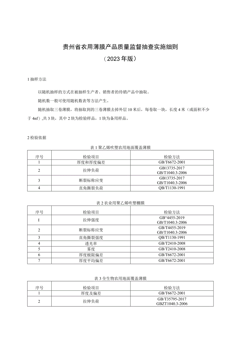 贵州省农用薄膜产品质量监督抽查实施细则（2023年版）.docx_第1页