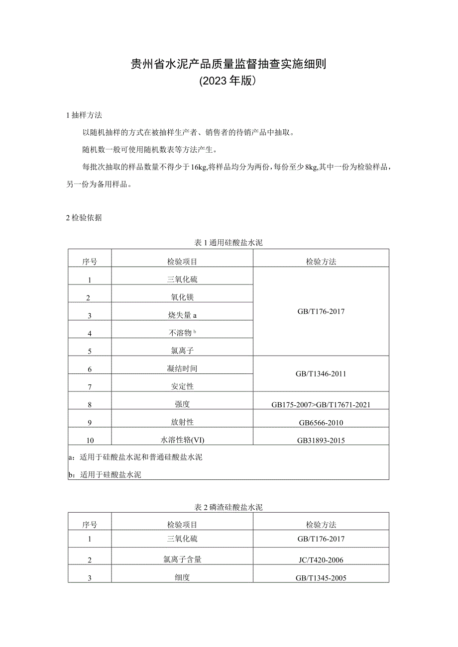 贵州省水泥产品质量监督抽查实施细则（2023年版）.docx_第1页