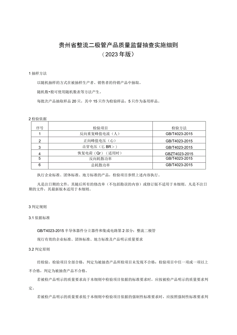 贵州省整流二极管产品质量监督抽查实施细则（2023年版）.docx_第1页