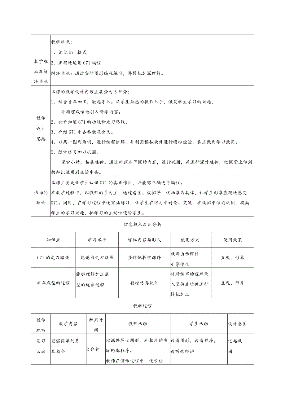 数控车指令外内圆粗车循环G71教学设计.docx_第2页