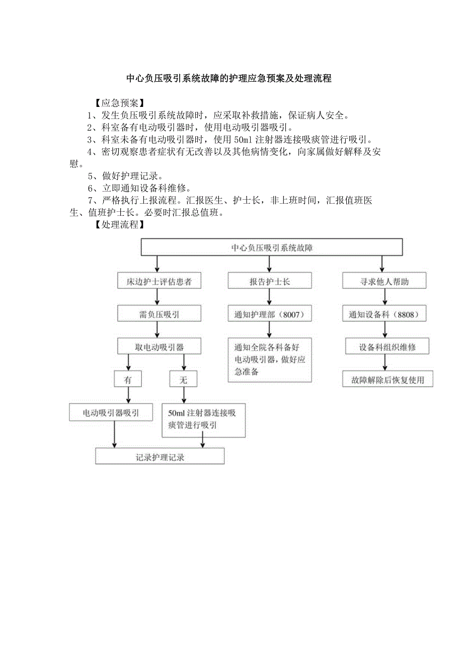 中心负压吸引系统故障的护理应急预案及处理流程.docx_第1页