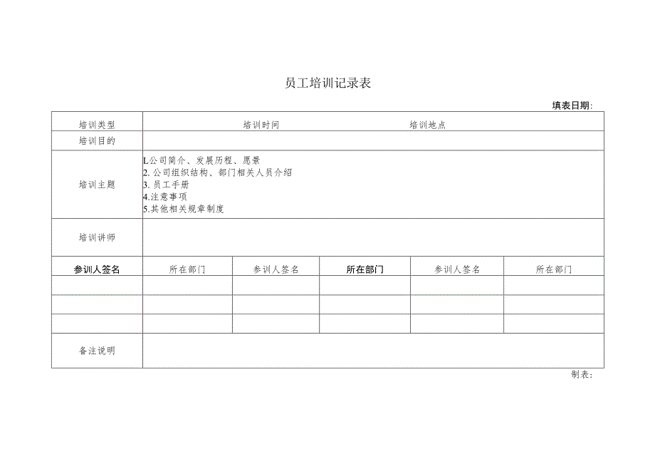 员工培训记录表.docx_第1页