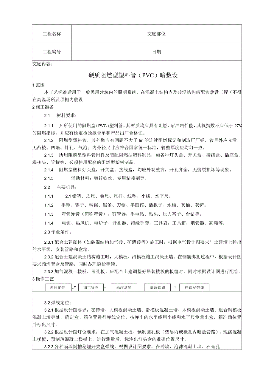 硬质阻燃型塑料管暗敷设工艺技术交底.docx_第1页