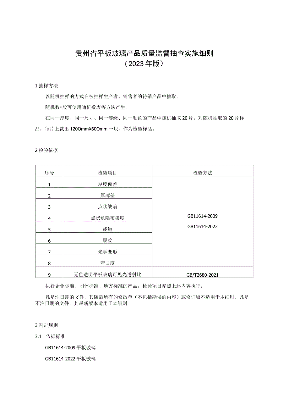 贵州省平板玻璃产品质量监督抽查实施细则（2023年版）.docx_第1页