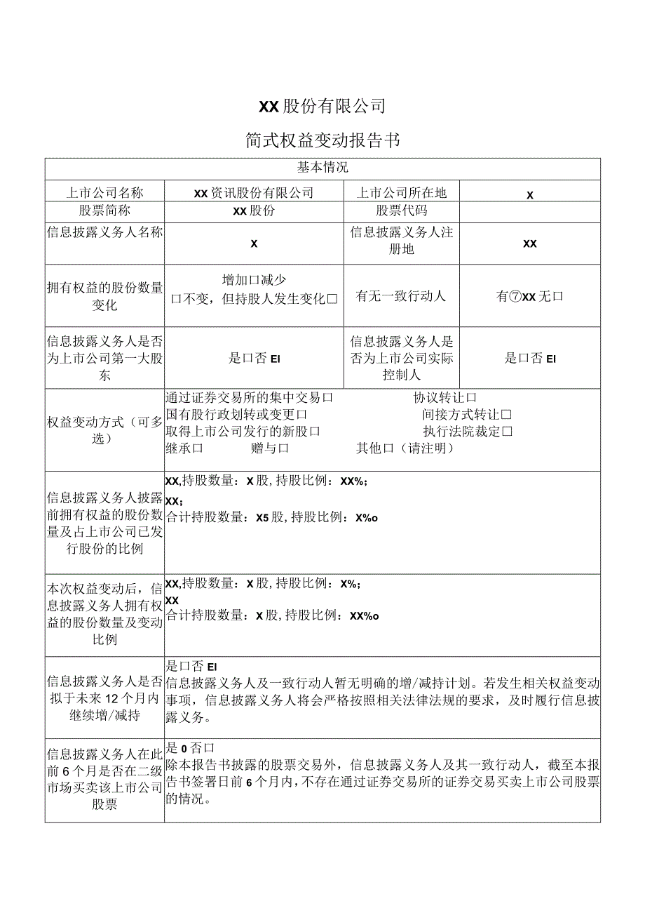 XX股份有限公司简式权益变动报告书.docx_第1页