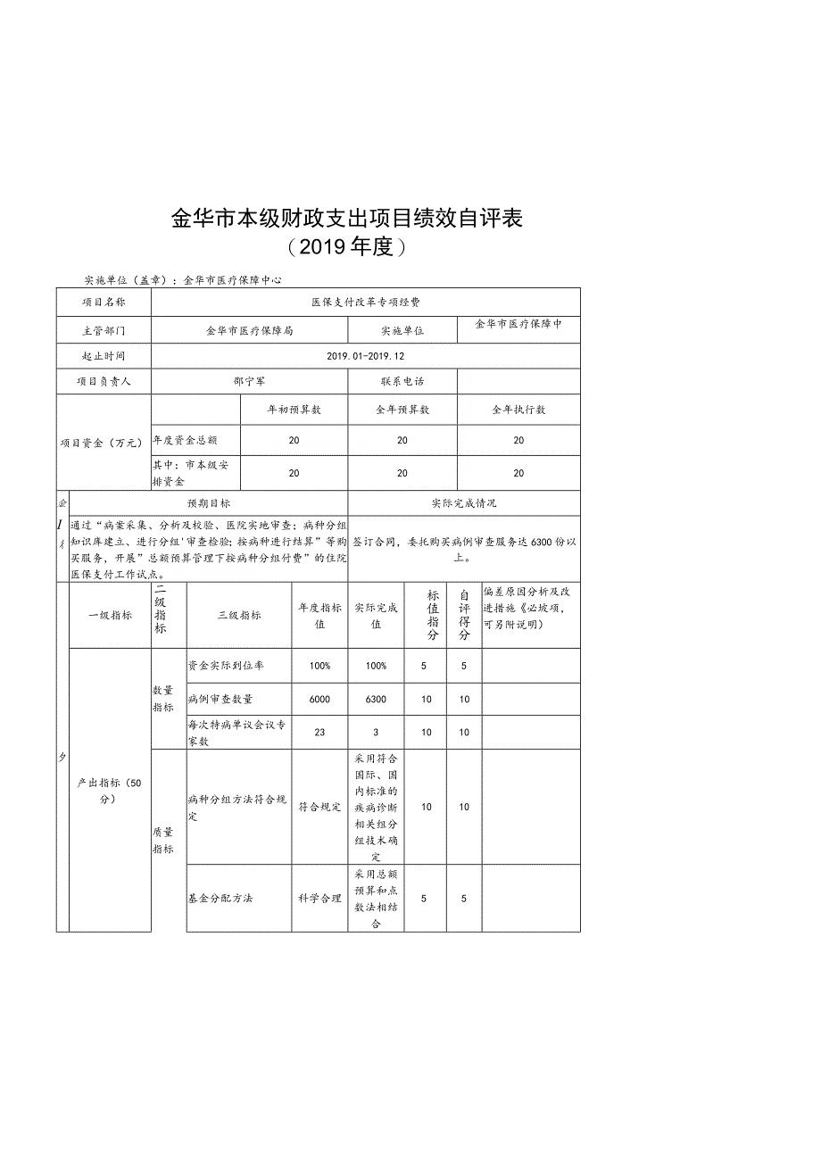 金华市本级财政支出项目绩效自评表.docx_第1页