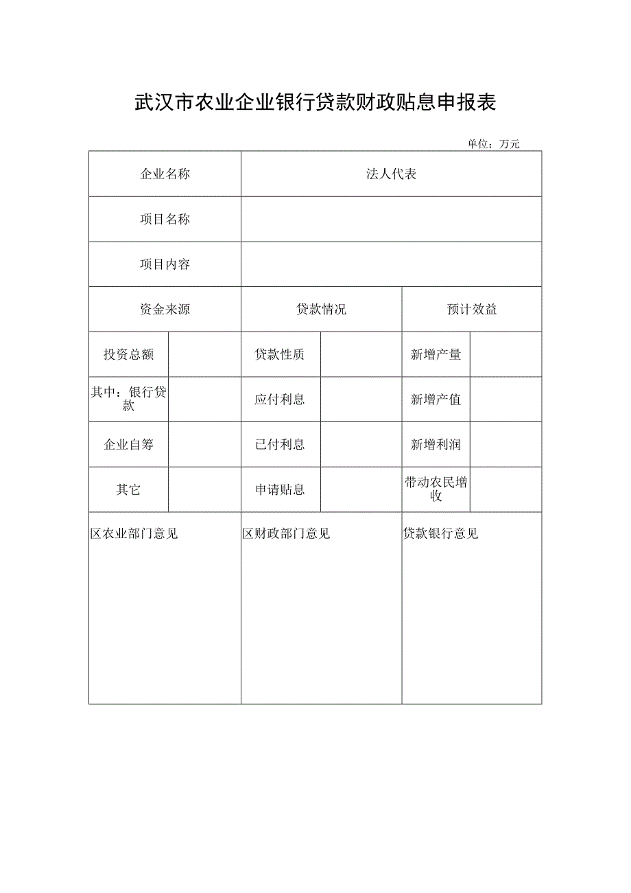 武汉市农业企业银行贷款财政贴息申报表.docx_第1页