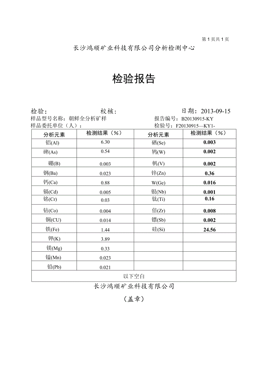 矿石全元素分析样化验报告.docx_第1页