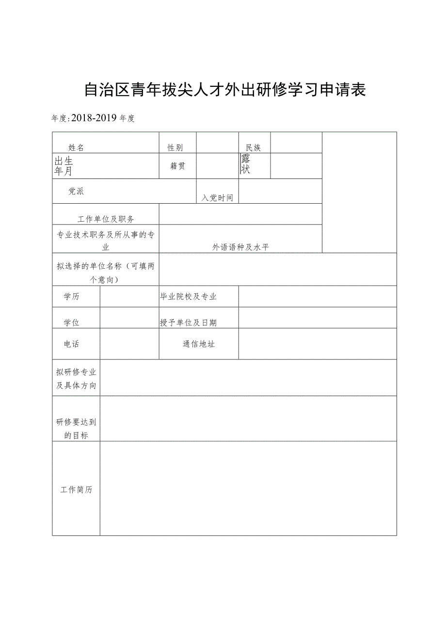 自治区青年拔尖人才外出研修学习申请表.docx_第1页