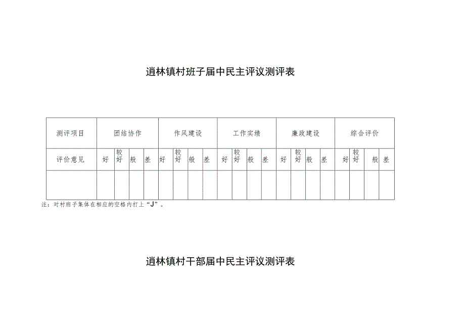 逍林镇村班子届中民主评议测评表.docx_第1页