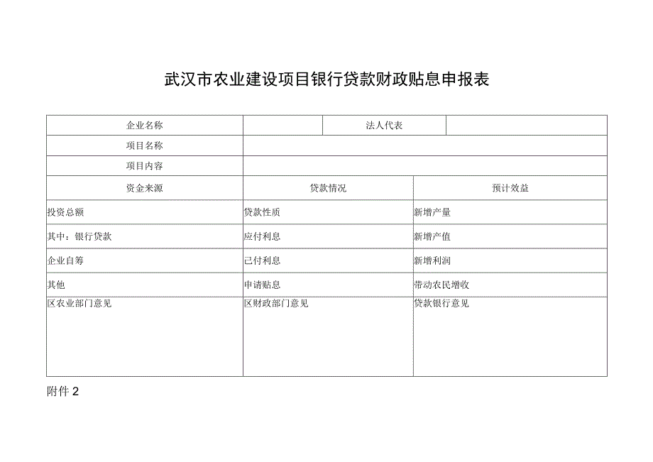 武汉市农业建设项目银行贷款财政贴息申报表.docx_第1页