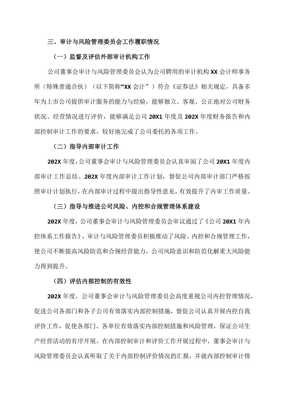 XX集团XX股份有限公司董事会审计与风险管理委员会202X年度履职情况报告.docx_第2页