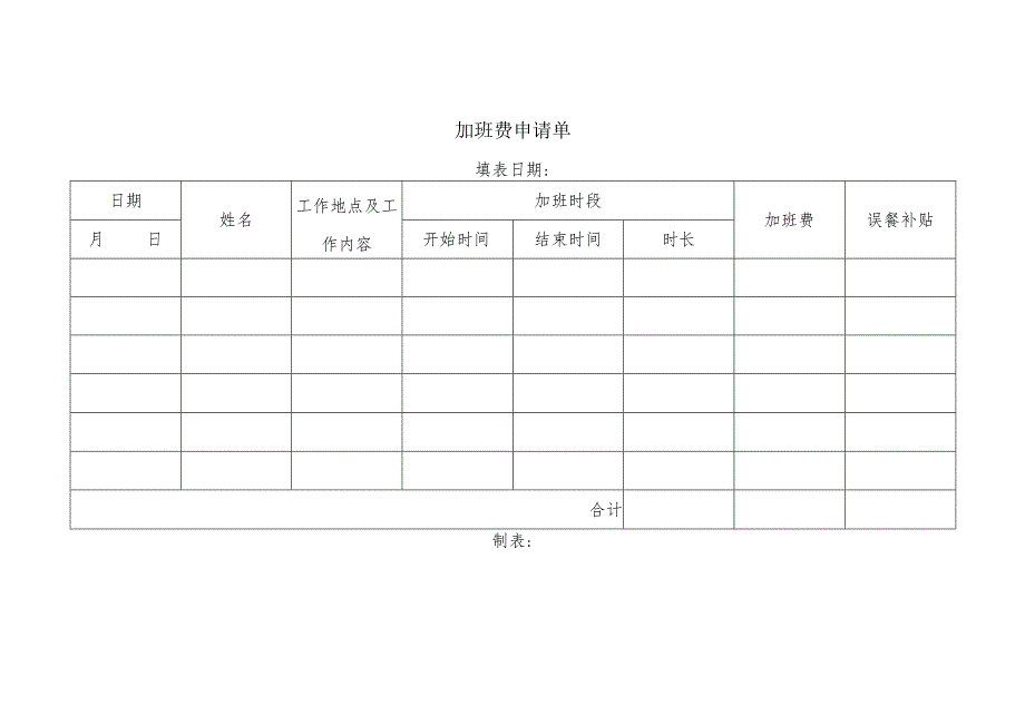 加班费申请单（按部门统计）.docx_第1页