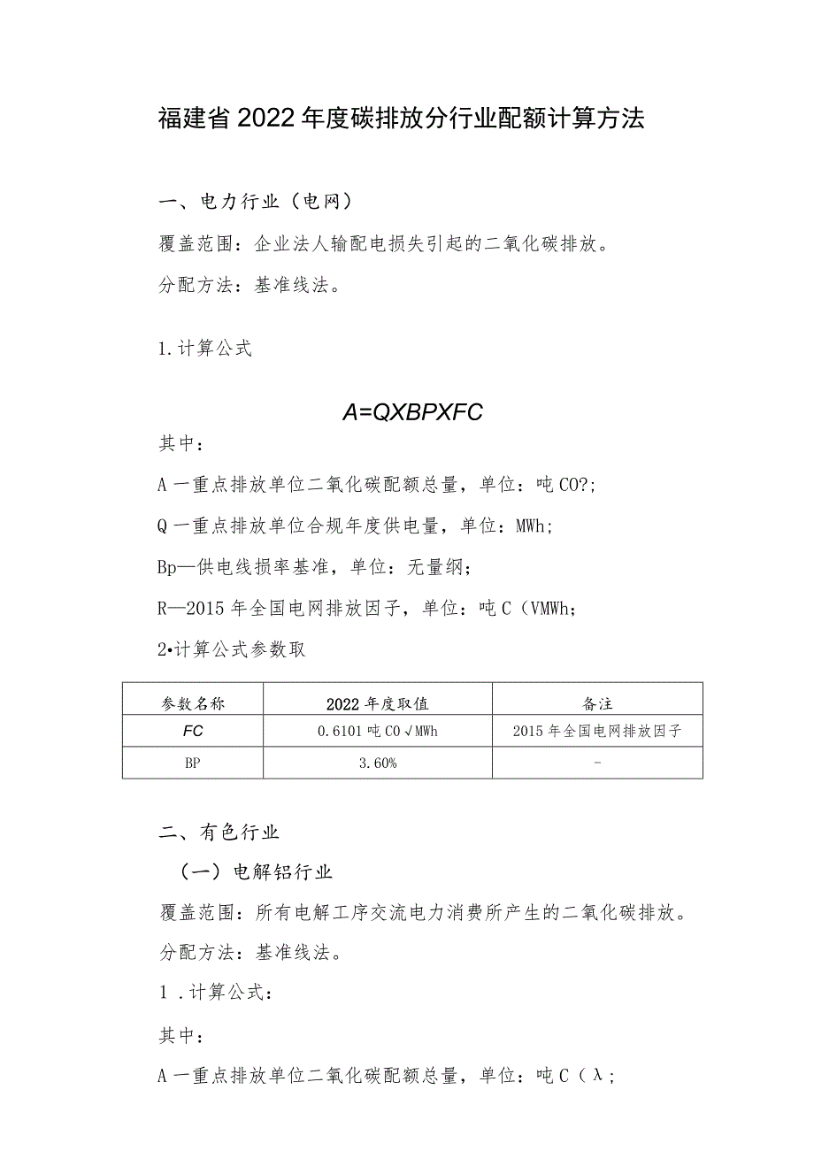 福建省2022年度碳排放分行业配额计算方法.docx_第1页